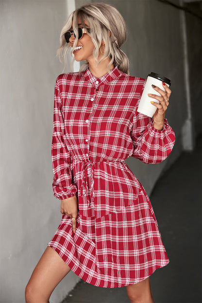 Autumn Women Clothing Classic Plaid Long Sleeve Shirt Dress