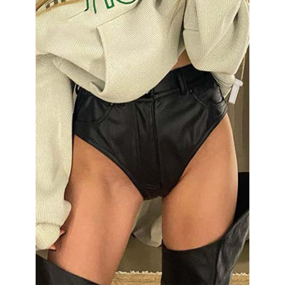 Leather Shorts Women Autumn Winter High Waist Hip Faux Leather Base Elasticity Tight Sexy  Pants Ultra Short Leather Pants