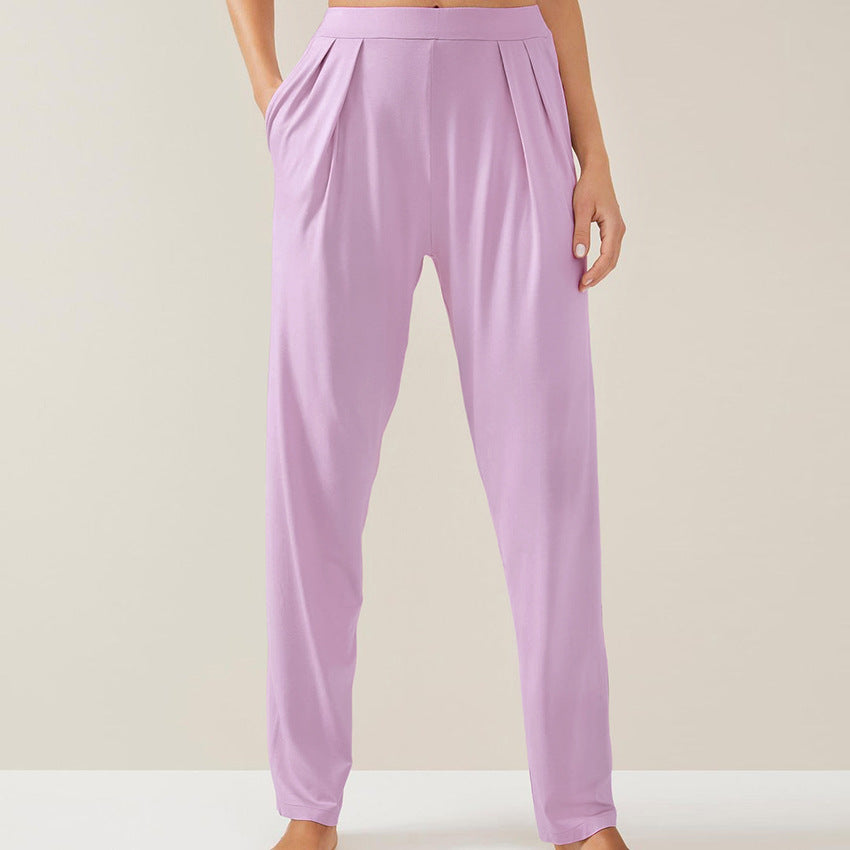 Spring Summer Simplicity Casual French  Homewear Can Be Worn outside Purple Top Trousers Loose Knitted Women Pajamas