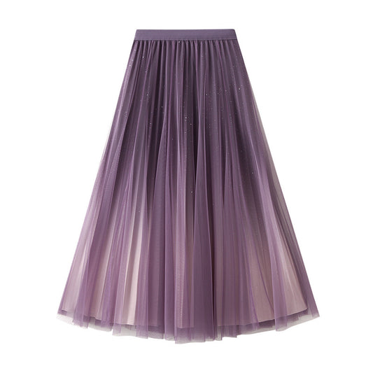 Starry Sky Gradient Gauze Skirt Pleated  for Women Mesh Skirt Western Autumn Winter Large Swing Skirt Skirt