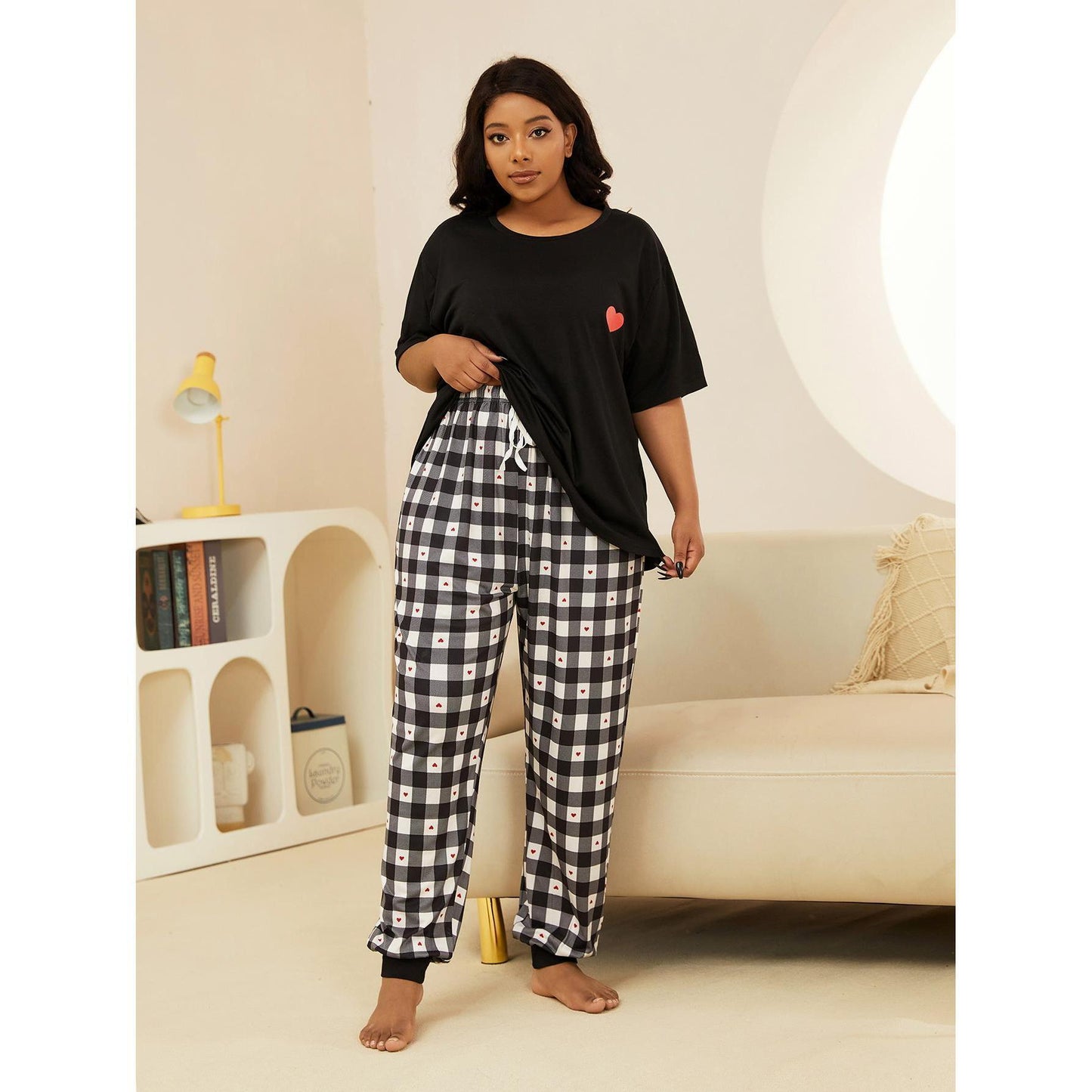 Plus Size Pajamas Women Girls Spring Short Sleeve Trousers Homewear Suit