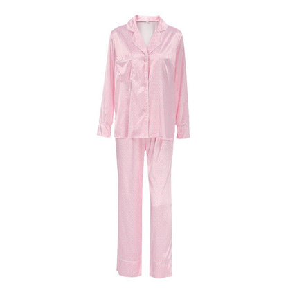 Fall Pink Printing Artificial Silk Loose Comfort Casual Breathable Ladies Homewear Daily Wear Pajamas