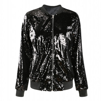 Casual Women Autumn Sequined Jacket plus Size Loose Varsity Jacket Jacket Women Clothing