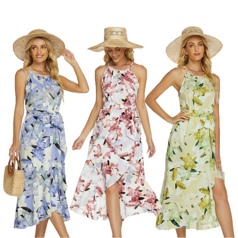 Women Clothing Arrival Printed Dress Spring Summer Strap Casual Beach Dress for Women
