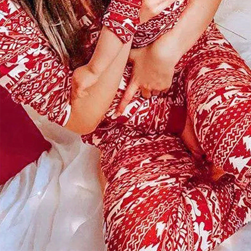 Pullovers Home Wear Red Long Sleeved Trousers Christmas Snowflake Pajamas Women Autumn Winter Suit