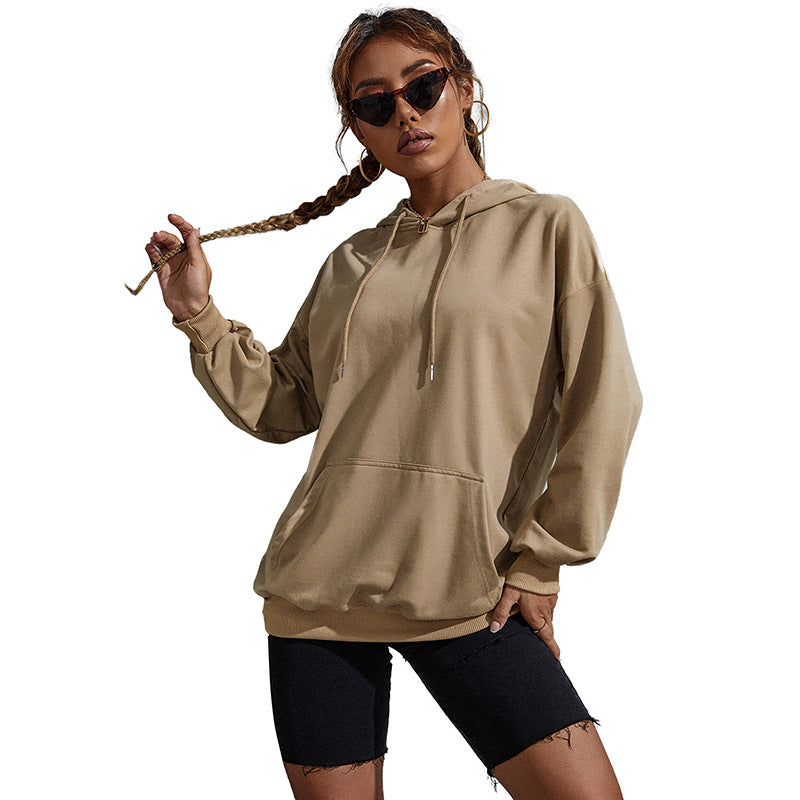 Autumn Solid Color with Pocket Casual Base Hooded  for Women