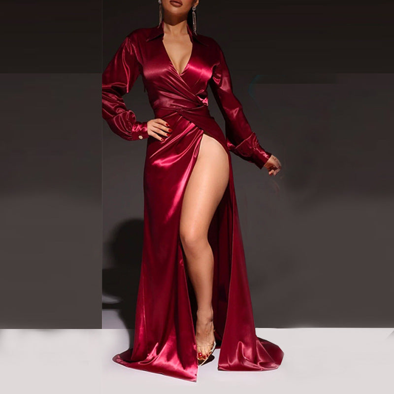 Summer Autumn Women Clothing Sexy Slit Super Long Banquet Party High Split Dress