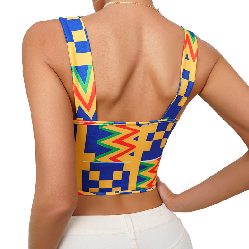 Printing Color Contrast Sexy Short Camisole Summer Outdoor Underwear Bandeau Tube Top Women