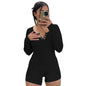 Women Clothing Spring Thread round Neck Breasted Sports Casual Romper