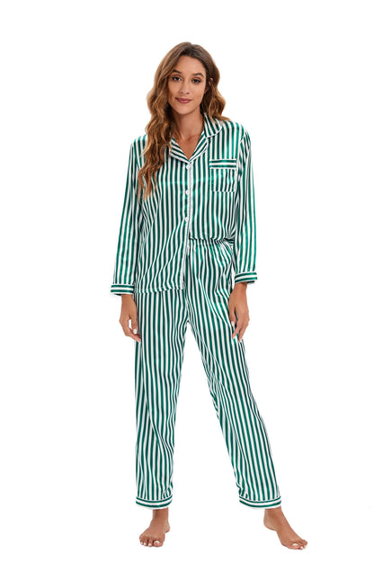 Satin Long Sleeved Trousers Home Wear Cardigan Suit Pajamas Women
