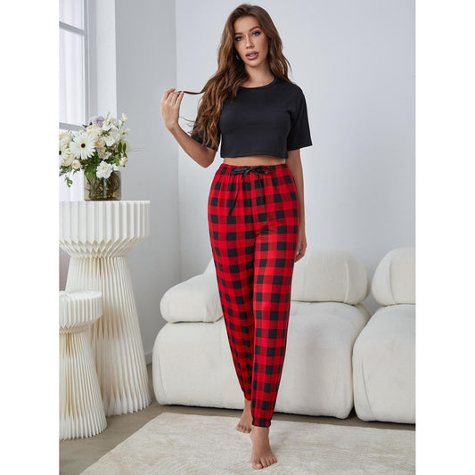 Homewear Suit Spring Summer Cropped Outfit Short-Sleeved Women Pajamas