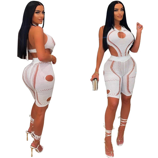 Women Clothing Spring Summer Nightclub Sexy Knitted Sweater Hollow-out Romper
