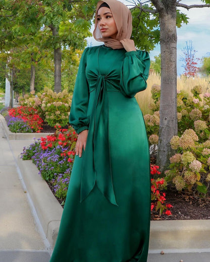 Soft Waist-Controlled Lace-up Two-Way Dress  Dubai Elegant Satin Dress