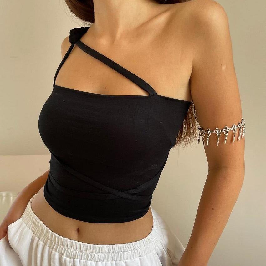 Spring Summer Women Clothing Personality Long Shoulder Strap Winding Design Tube Top Solid Color Sexy Vest