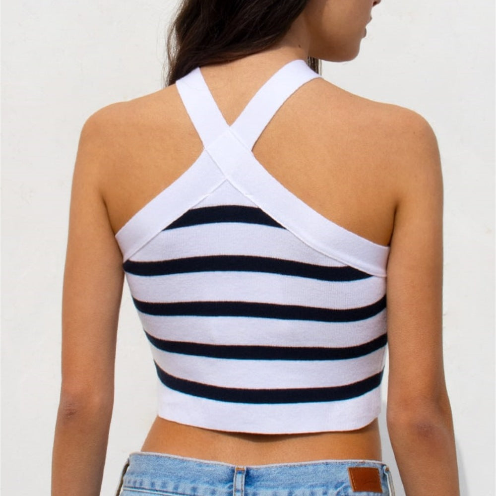 Summer Striped Cross-Halterneck Sexy Knitted Base Tube Top Outer Vest Women Clothing