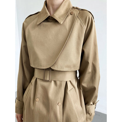 Mid-Length Trench Coat Thin Women Autumn Winter Small Waist-Tight Fashionable Coat