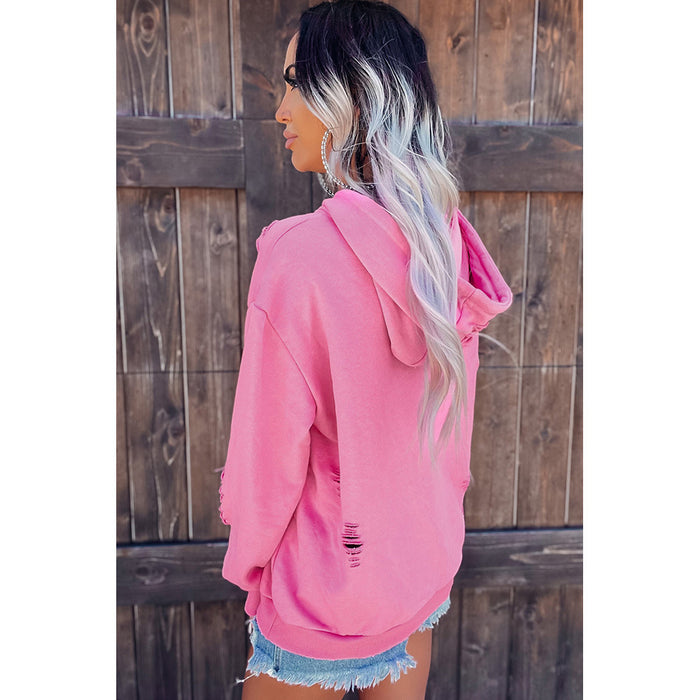 Pink Long Sleeve Hooded  Women Casual All Match Pocket Bottoming Shirt