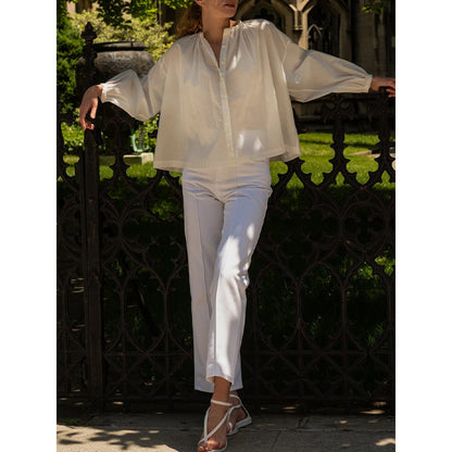 Niche Design Shirt Women  Long Sleeve Spring Summer Korean Loose Top Cotton Pleating White Shirt