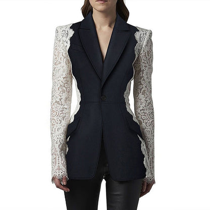 Quality Star Slim Fit One Button Contrast Color Lace Stitching Blazer