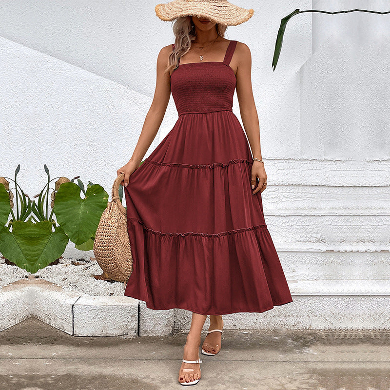 Summer Women Clothing Solid Color Spaghetti Straps Sleeveless Dress