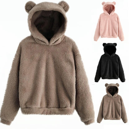 Autumn Winter Fluffy Rabbit Ears Hooded Warm   Plus size