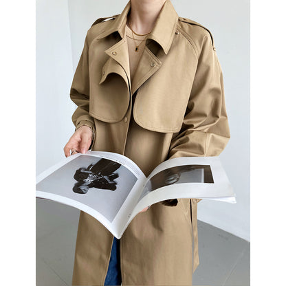 Mid-Length Trench Coat Thin Women Autumn Winter Small Waist-Tight Fashionable Coat