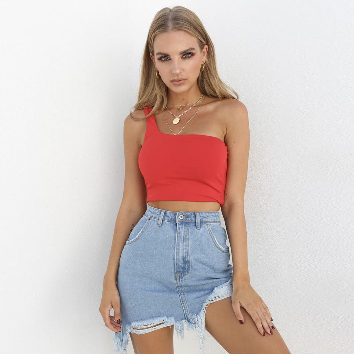 Summer Sexy One-Shoulder Cropped Top Women Summer