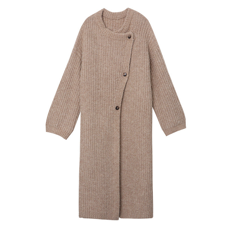 Advanced Idle Early Autumn Rabbit Sheep Hair Combination Thick Knitted Cardigan Baggy Coat Long