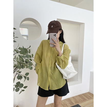 Solid Color Hooded Sunscreen Shirt for Women Summer Refreshing Loose Comfortable Lazy Shirt