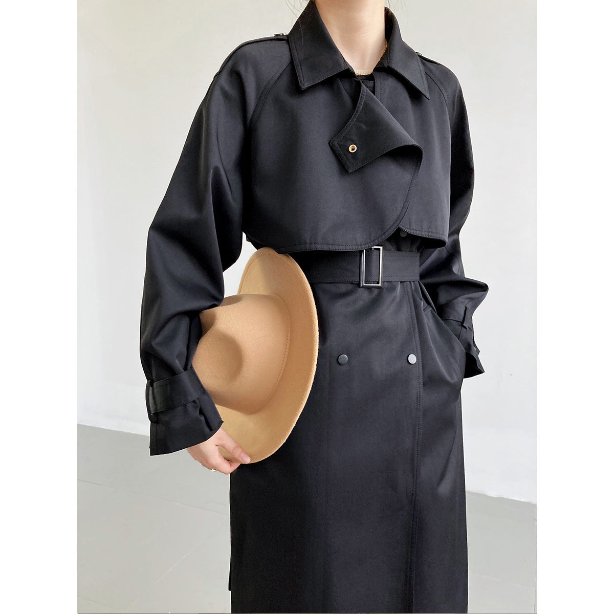 Mid-Length Trench Coat Thin Women Autumn Winter Small Waist-Tight Fashionable Coat