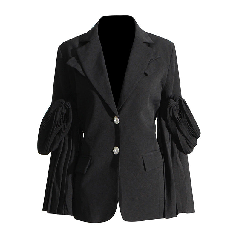 Autumn Niche Design Retro Hong Kong Stitching Ruffle Design Blazer Coat