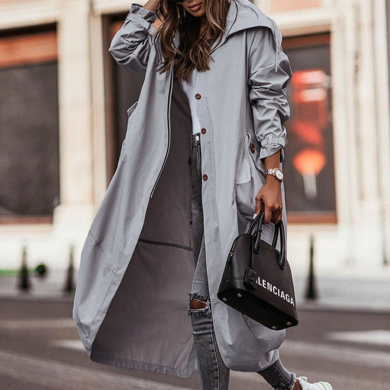 Autumn Winter New Temperamental Casual Large Collared Mid-Length Trench Coat