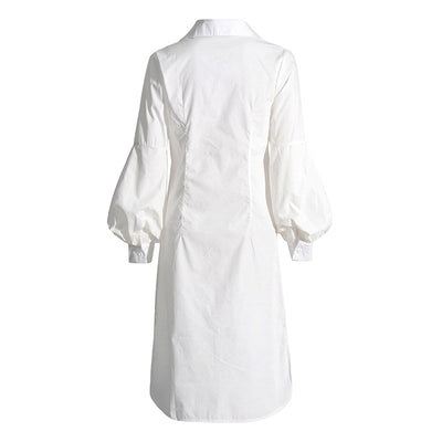 Elegant Shirt Dress Spring Polo Collar Long Sleeve Waist Slimming Dress
