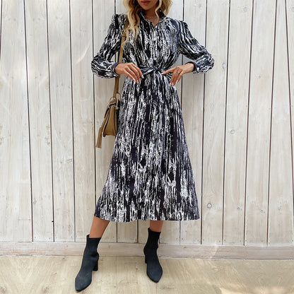 Women Wear Long Sleeve Printing Collared Spring Dress