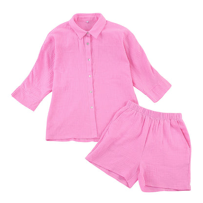 Summer Women  Thin Pajamas Cotton Pink Ninth Sleeve Shorts  Simple Casual Suitable for Daily Wear Homewear