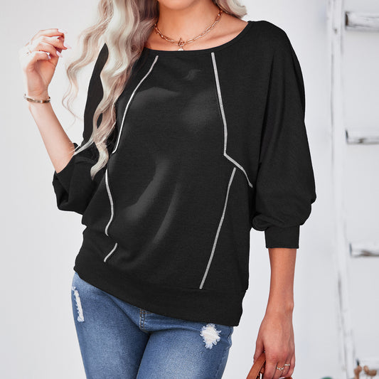 Early Autumn round Neck Loose Long Sleeves Pullover Bottoming  Women Stitching T- Top Sweatshirt