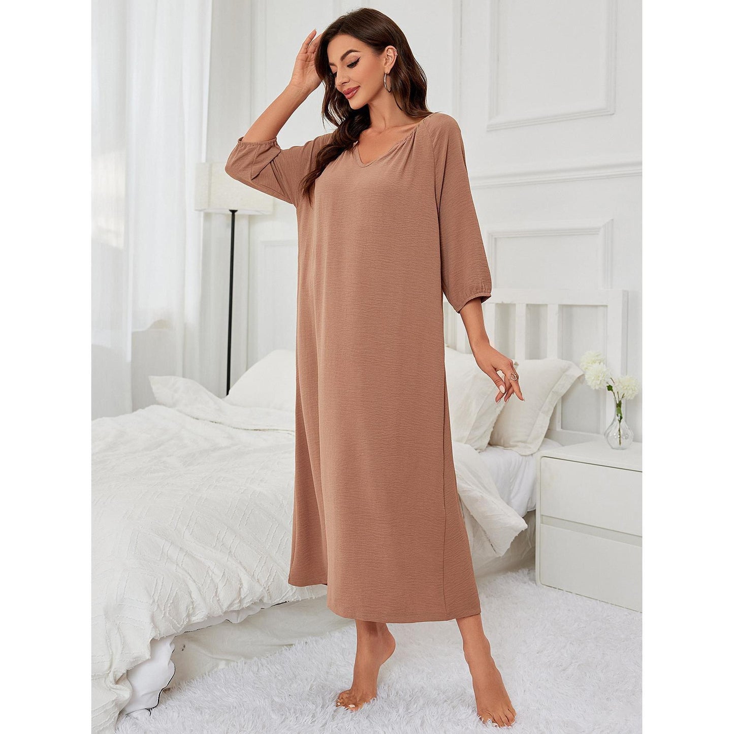 Ladies Homewear Simple Three Quarter Sleeve Maxi Dress Women