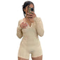 Women Clothing Spring Thread round Neck Breasted Sports Casual Romper