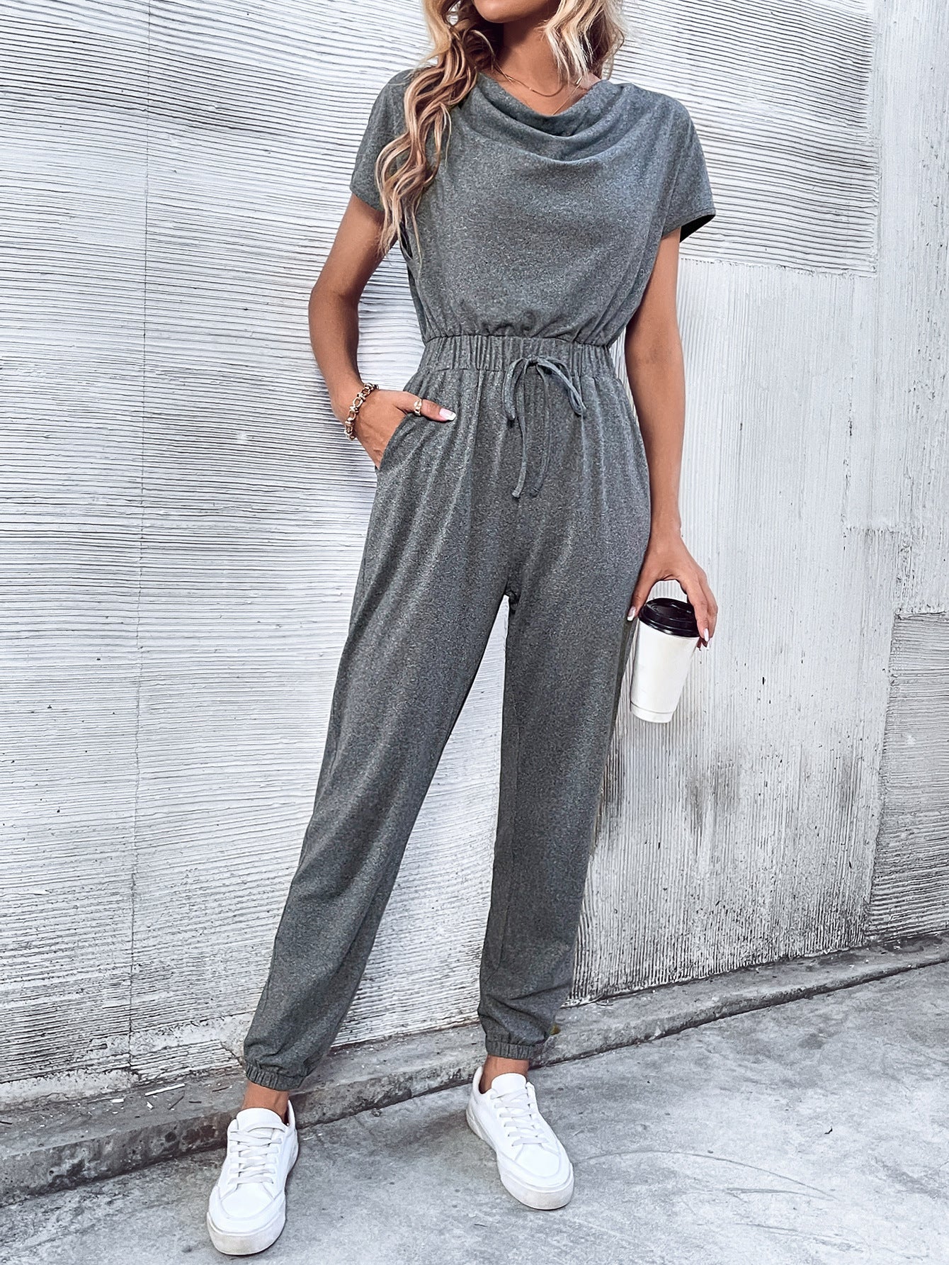 Women Clothing Casual Short Sleeved Wide Leg Jumpsuit