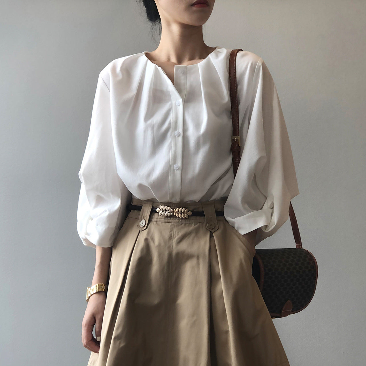 White Shirt Women Autumn Korean Simple Loose Design Lantern Sleeve Shirt