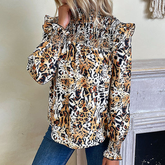 Autumn Winter Women Wear Leopard Print Long Sleeved Shirt