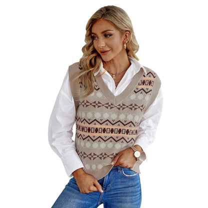 winter Sweater Vest Women Casual Loose V-neck Pullover