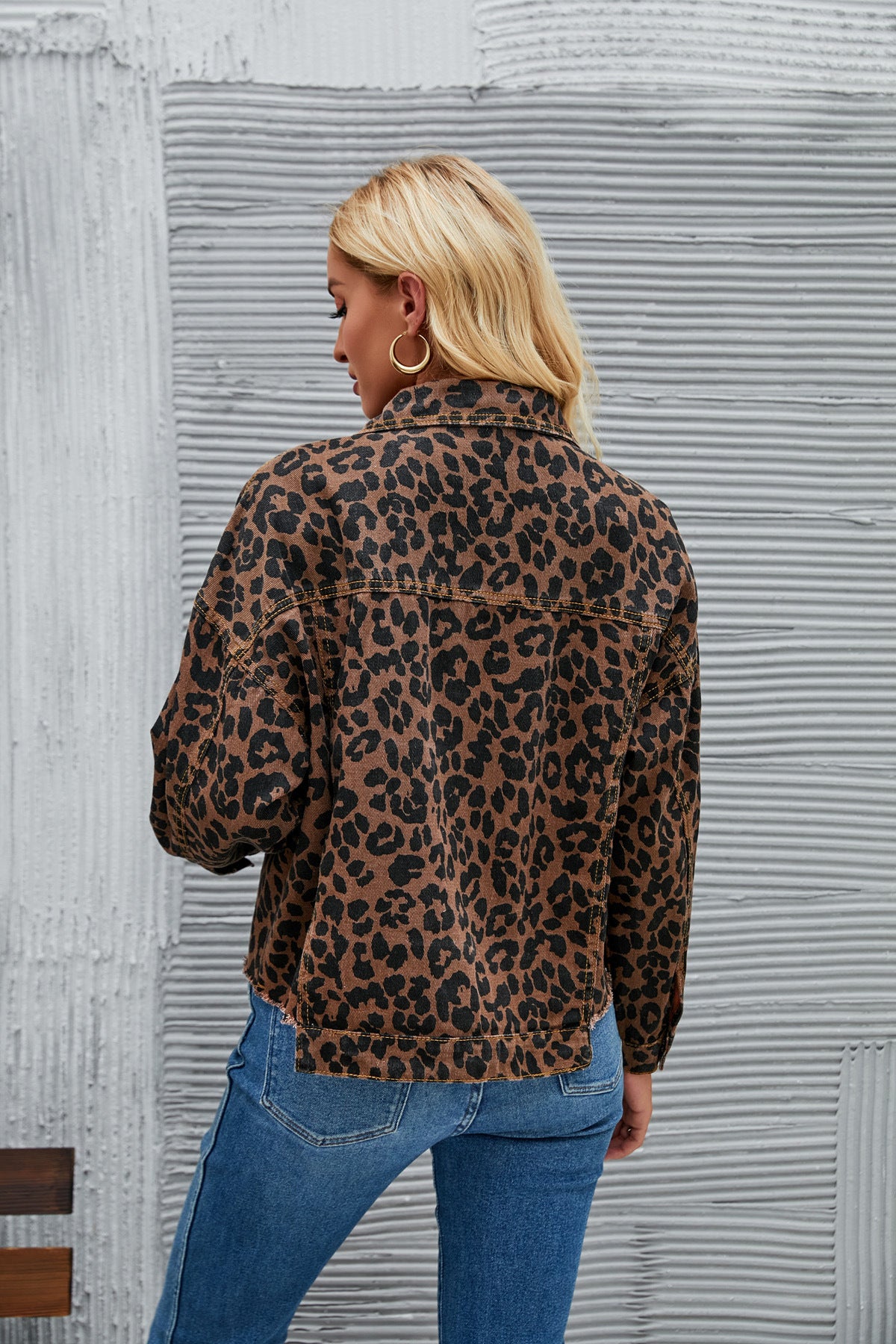 Loose Street Personality Leopard Print Denim Short Coat Women