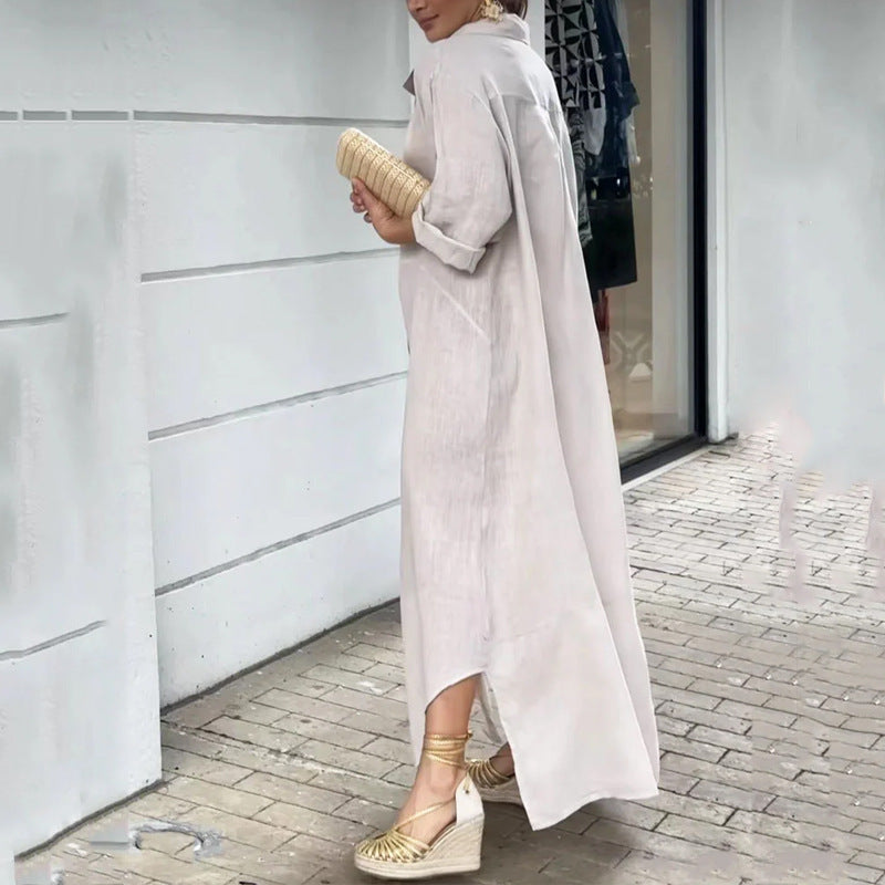 Women Clothing Summer Casual Half Sleeved Loose Solid Color Dress