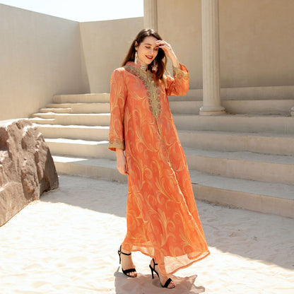 Muslim Spring Summer Women Clothing Arab Long Sleeve Abaya Middle East Large Swing Dress
