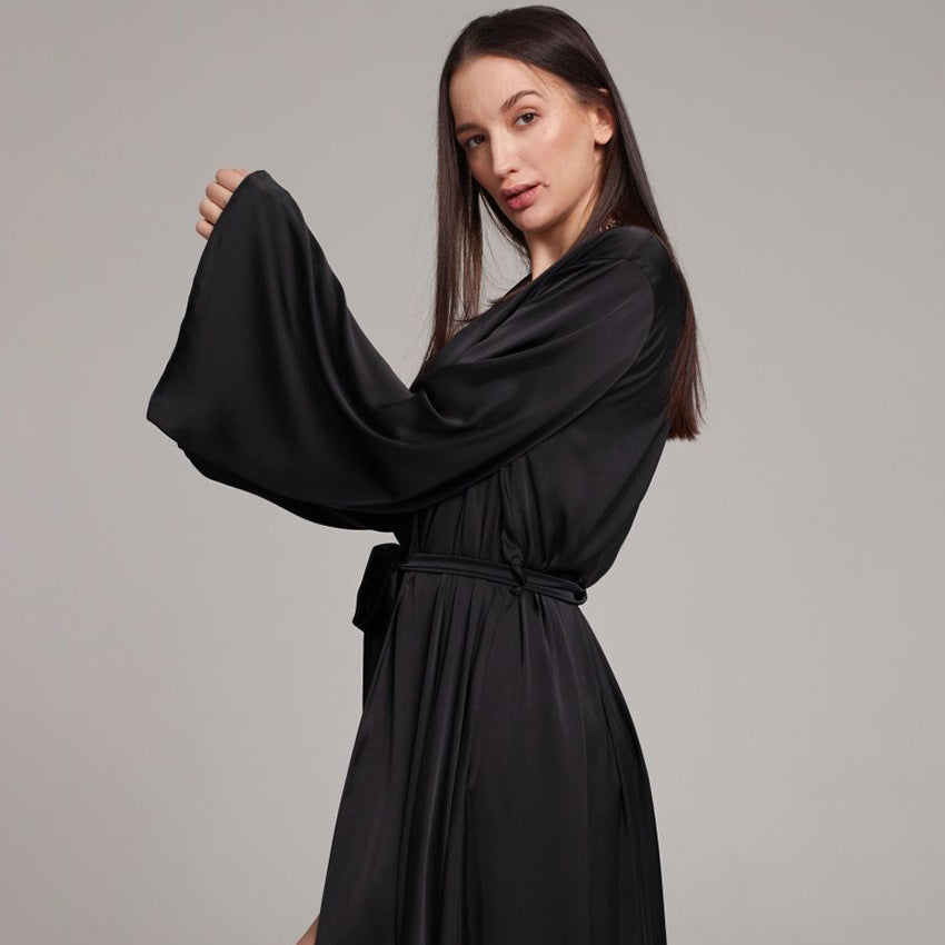 Summer Artificial Silk Bathrobe Sexy Casual Women  Pajamas Casual Wear Thin Morning Gowns