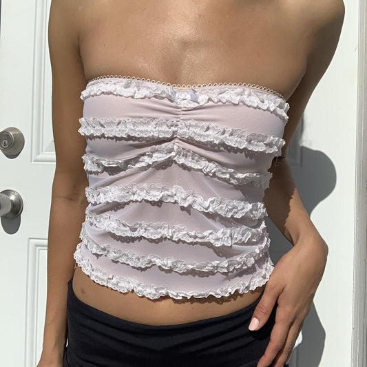 Summer Tube Top Sleeveless Beauty Back Slim Fit Sexy Sexy Lace Mesh Top Women
