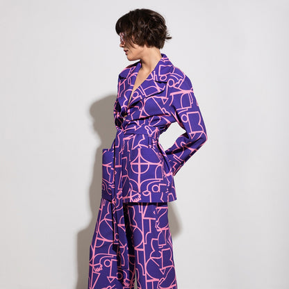 Printed Purple Printed Collared Pajama Pants Autumn Winter Pajamas Women Loose Comfortable Homewear