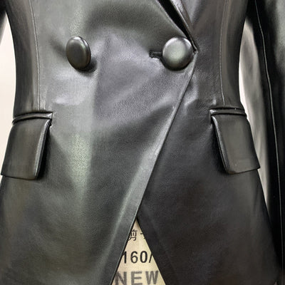 Leather Blazer Collar Button Long Sleeve Slim Fit Top Coat Blazer