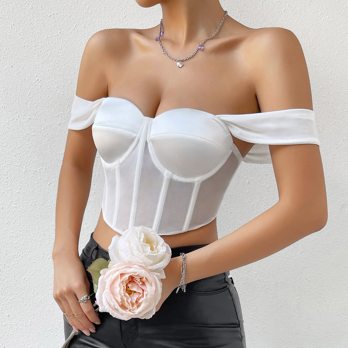 Popular Pure White Mesh Steel Ring Boning Corset Top High Grade Waistcoat Vest